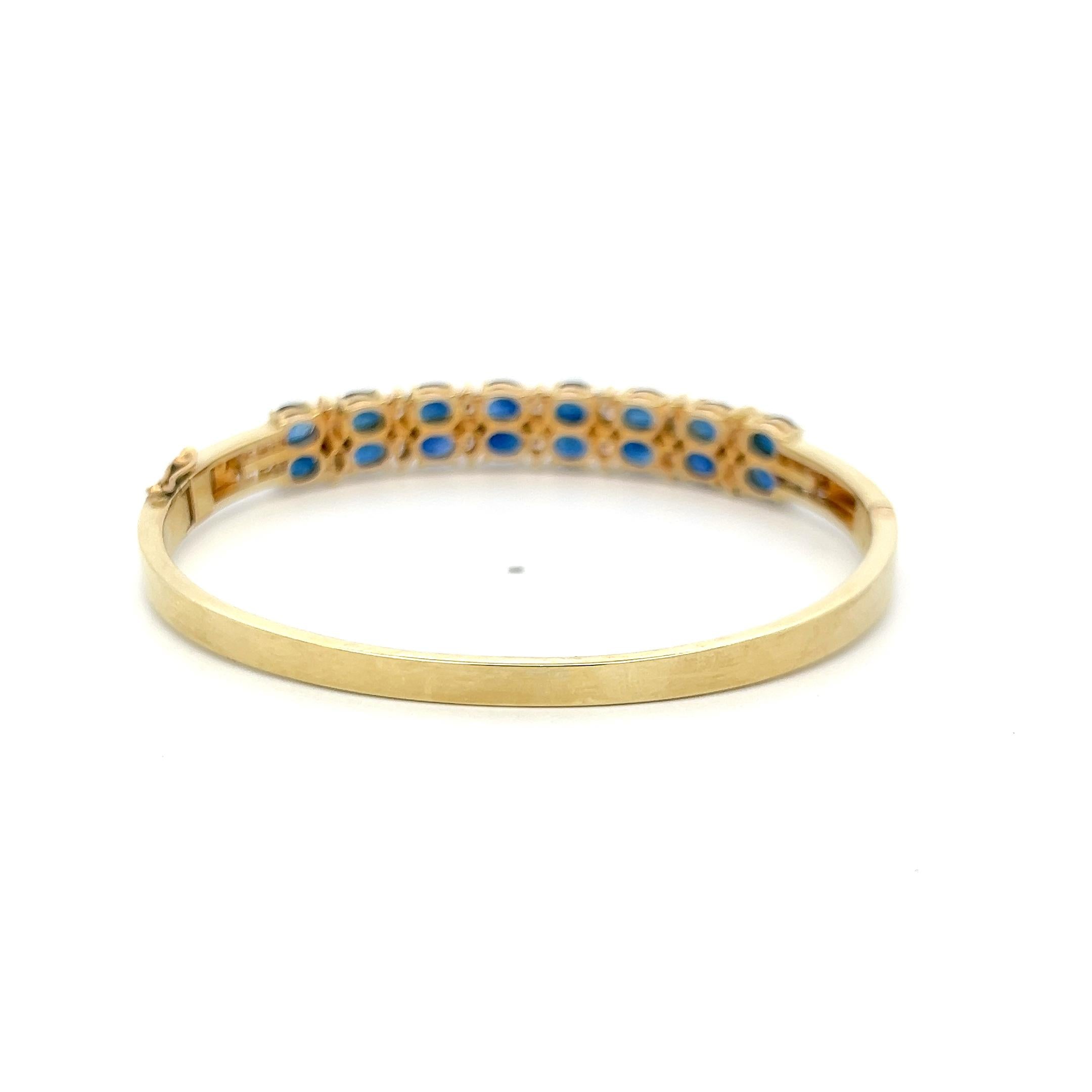 Vintage 14K Yellow Gold Bangle Bracelet with 1 Carat Diamond 6.64 Carat Sapphire