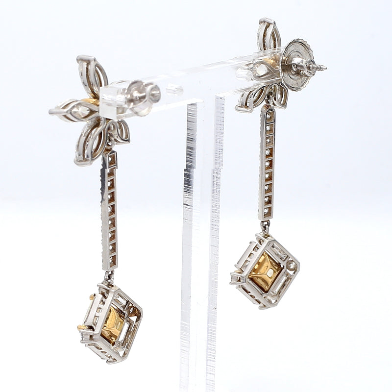 9.41 Carat Marquis Baguette and Round Brilliant Diamond Platinum Dangling Earrings