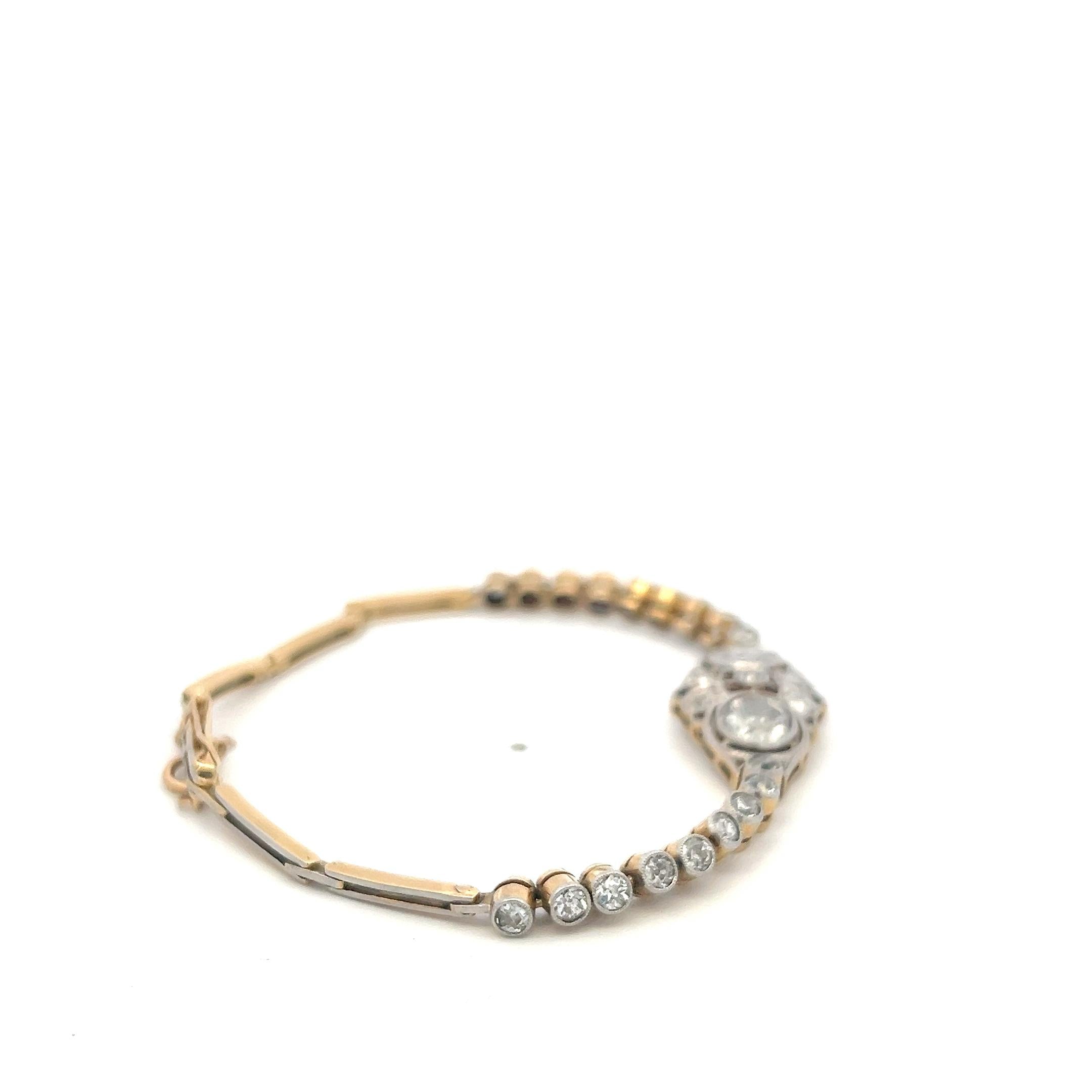 Antique 14K Yellow Gold Edwardian Bracelet with 2.92ct Round K SI  Diamonds