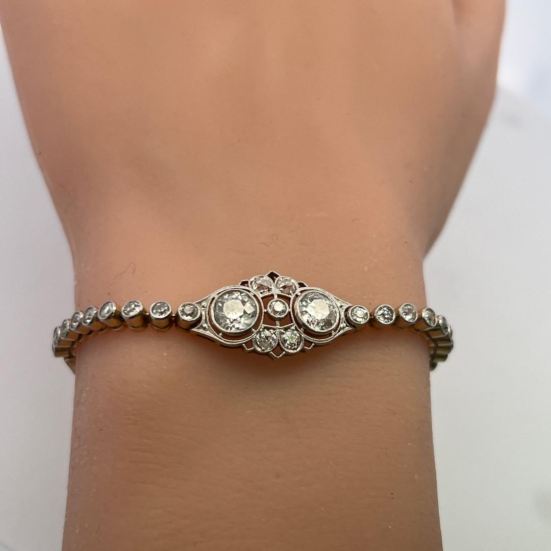 Antique 14K Yellow Gold Edwardian Bracelet with 2.92ct Round K SI  Diamonds