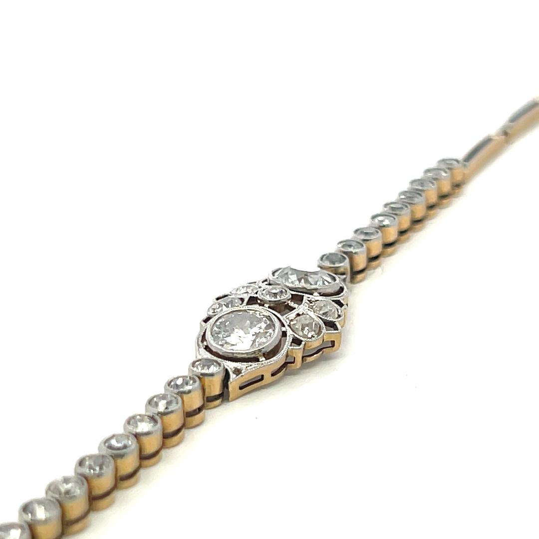 Antique 14K Yellow Gold Edwardian Bracelet with 2.92ct Round K SI  Diamonds