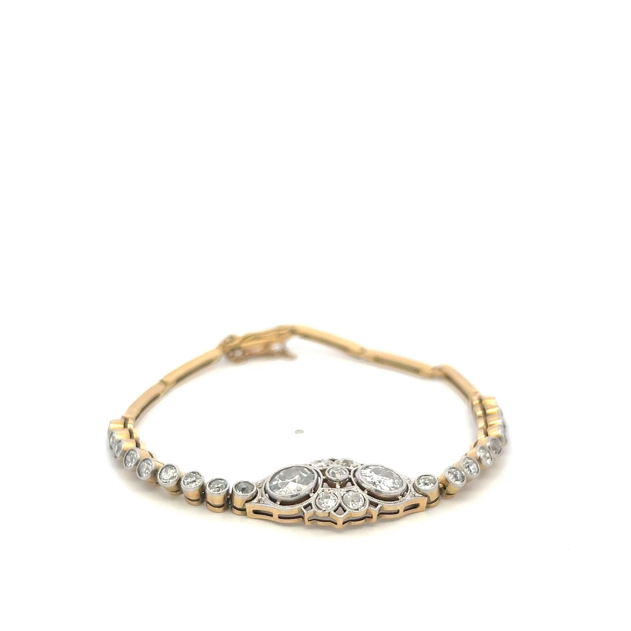 Antique 14K Yellow Gold Edwardian Bracelet with 2.92ct Round K SI  Diamonds