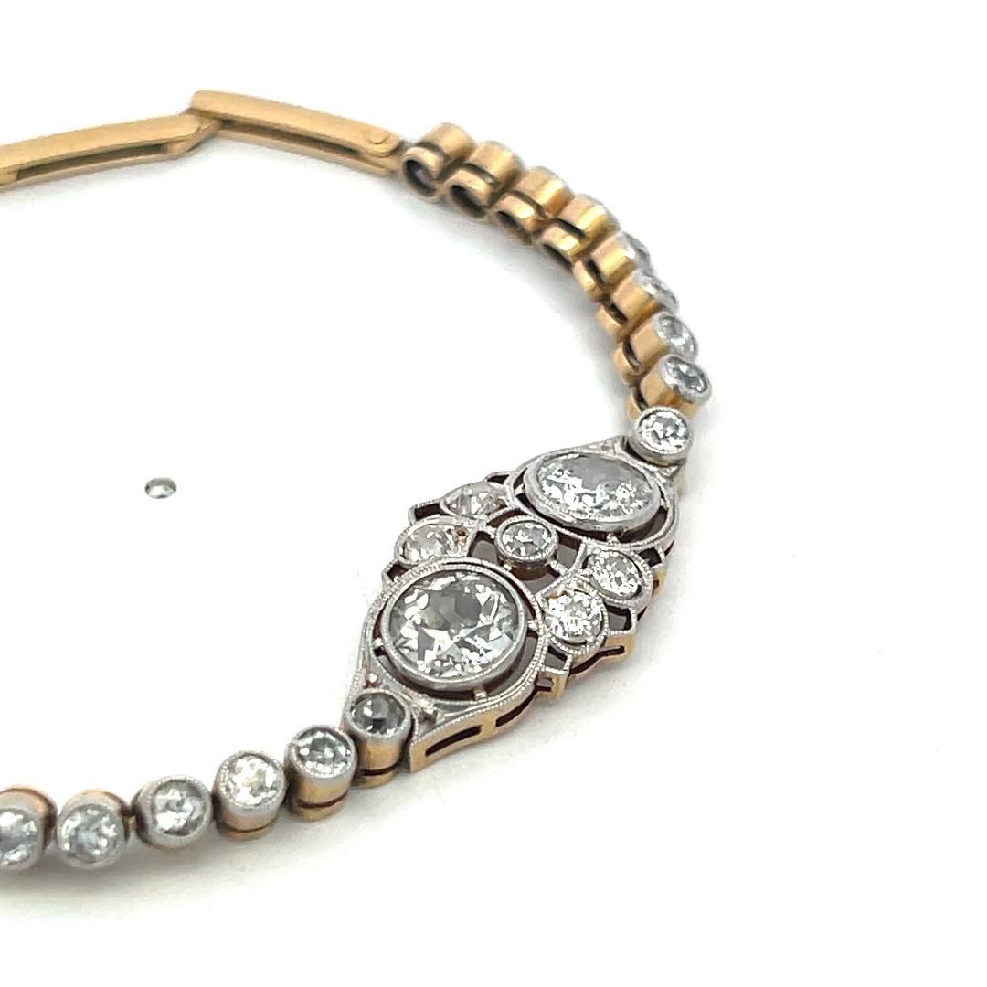 Antique 14K Yellow Gold Edwardian Bracelet with 2.92ct Round K SI  Diamonds