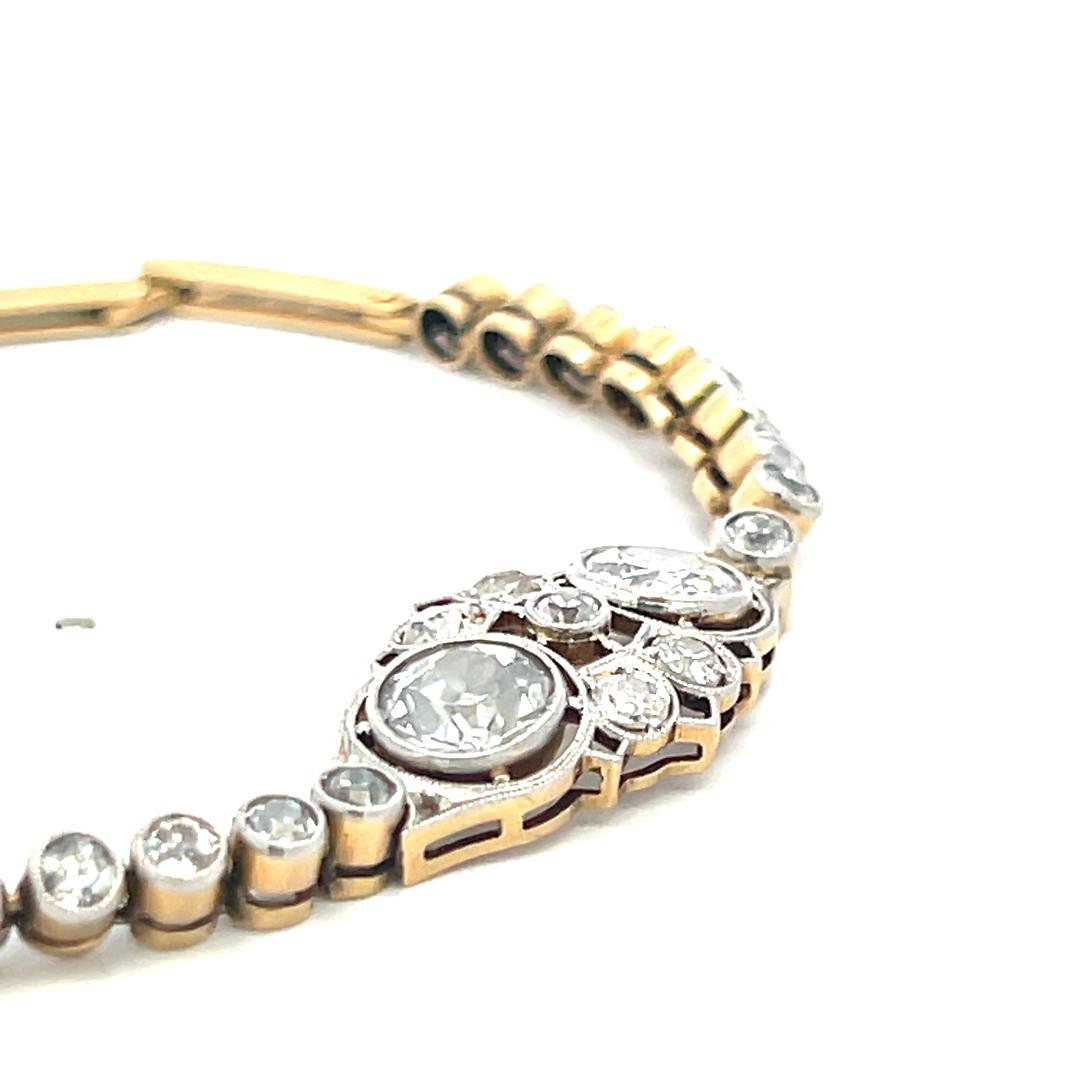 Antique 14K Yellow Gold Edwardian Bracelet with 2.92ct Round K SI  Diamonds