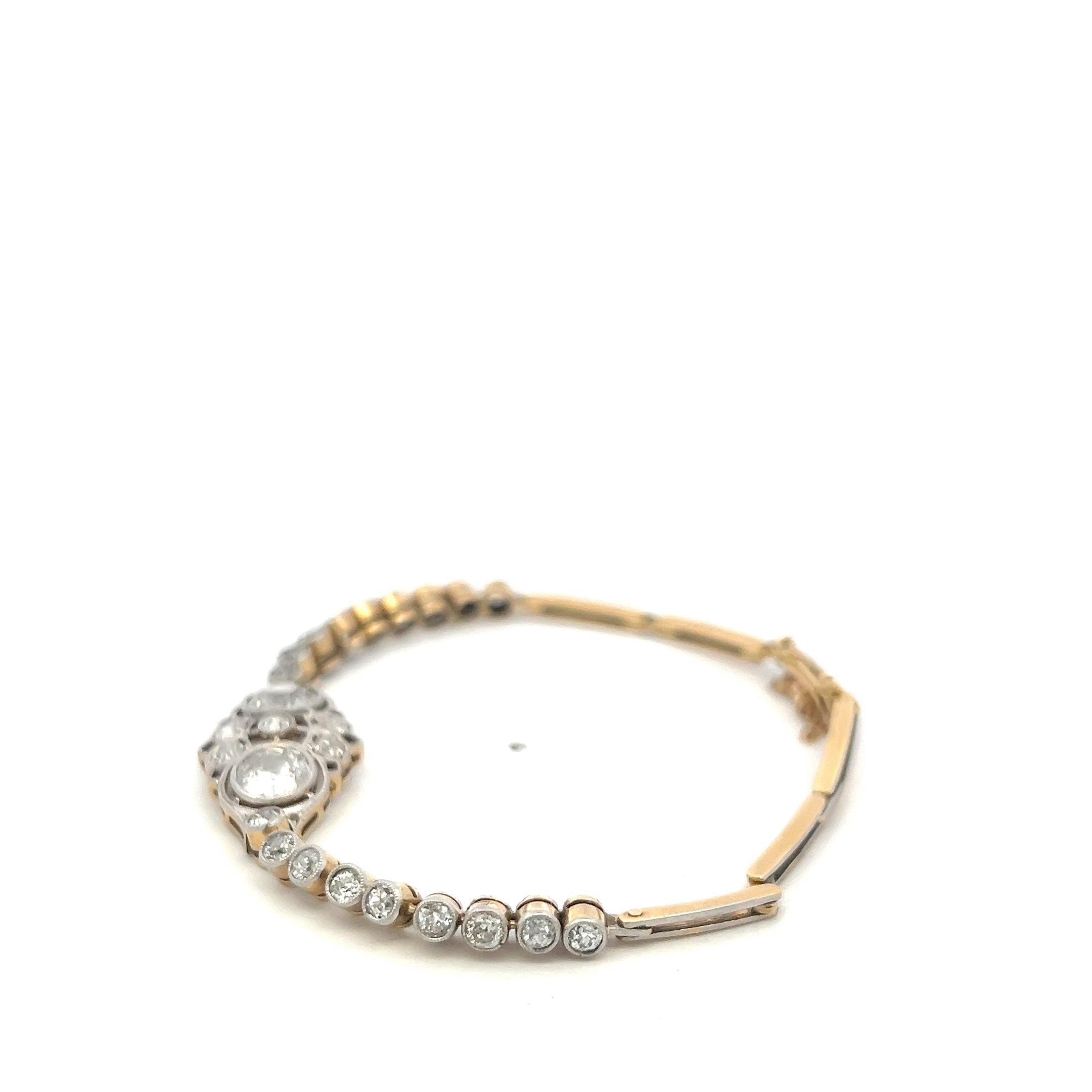 Antique 14K Yellow Gold Edwardian Bracelet with 2.92ct Round K SI  Diamonds