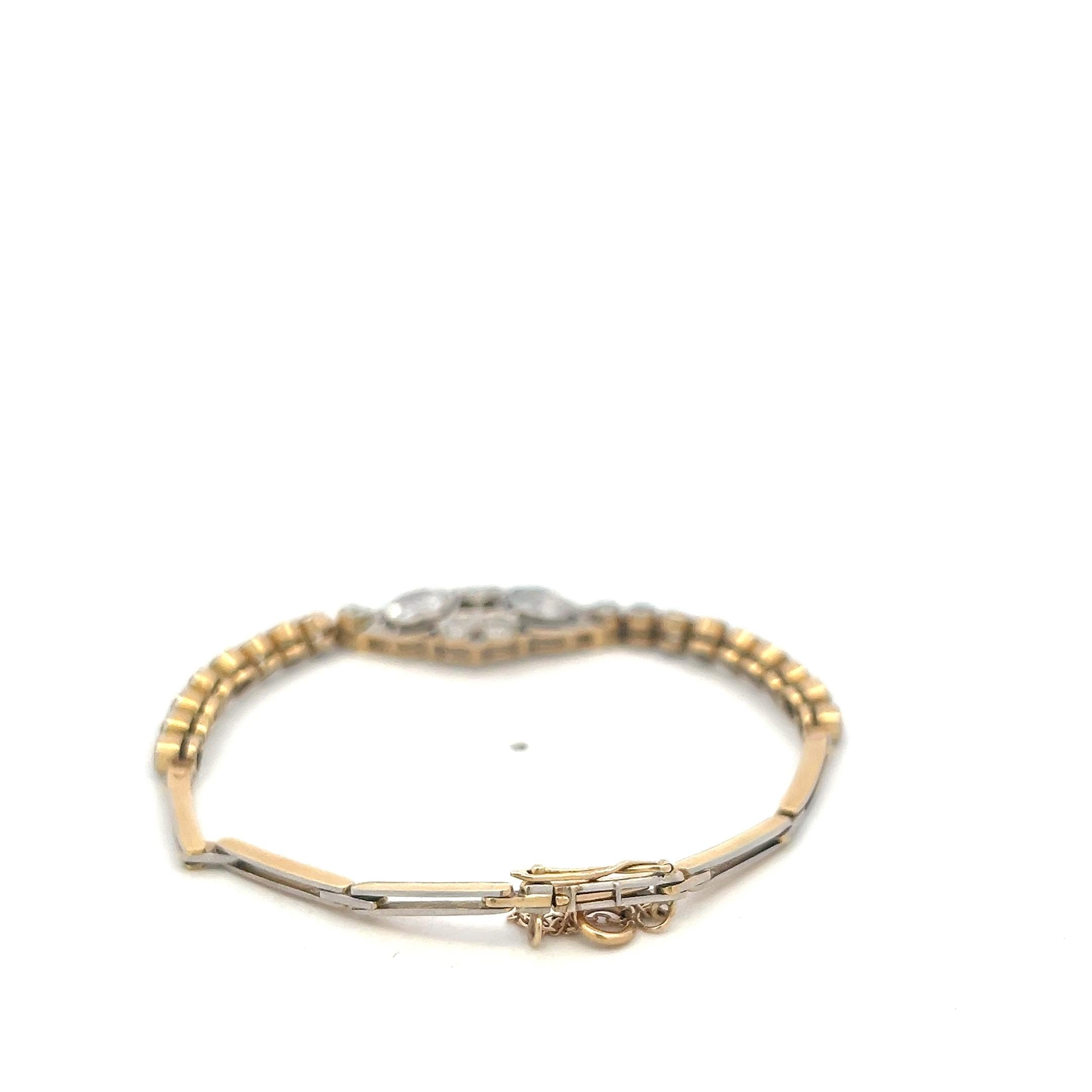 Antique 14K Yellow Gold Edwardian Bracelet with 2.92ct Round K SI  Diamonds