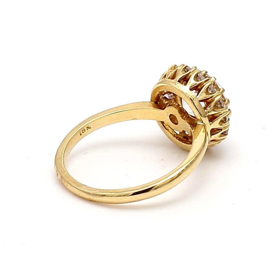 18K Yellow Gold Halo Ring with 2.16 Carat Old European Cut GIA Diamonds Size 5.5