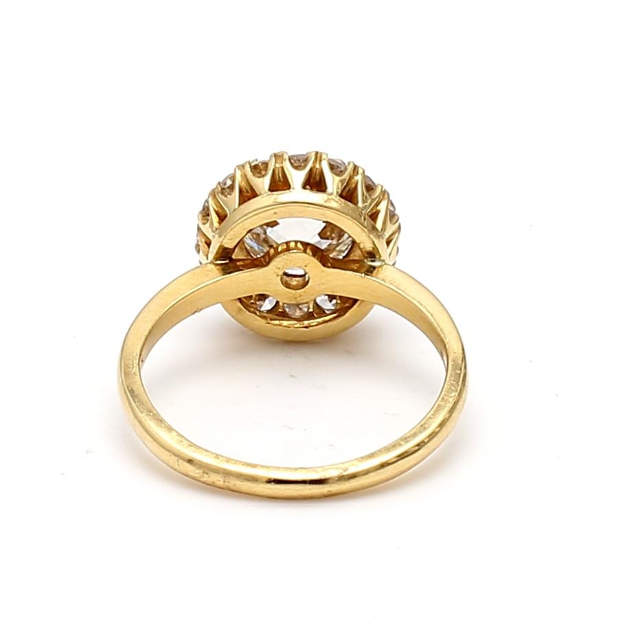 18K Yellow Gold Halo Ring with 2.16 Carat Old European Cut GIA Diamonds Size 5.5