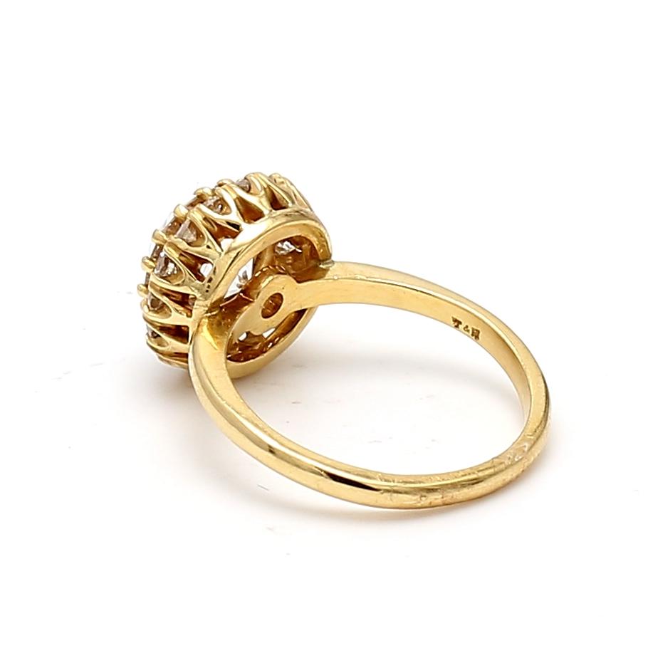 18K Yellow Gold Halo Ring with 2.16 Carat Old European Cut GIA Diamonds Size 5.5