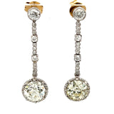 5.31 Carat Old European Cut S-I VS2-SI2 Diamond Two Tone Gold Dangling Earrings