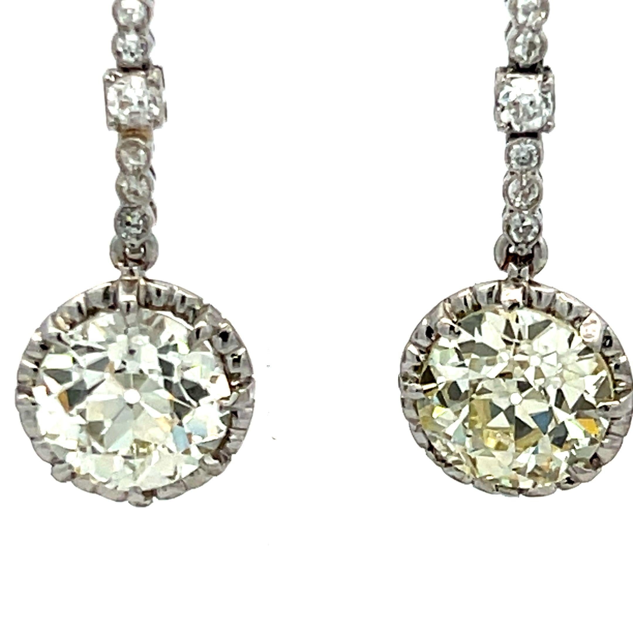 18K Gold Platinum Dangling Earrings with 5.16 Carat Mixed Shape Diamonds GIA