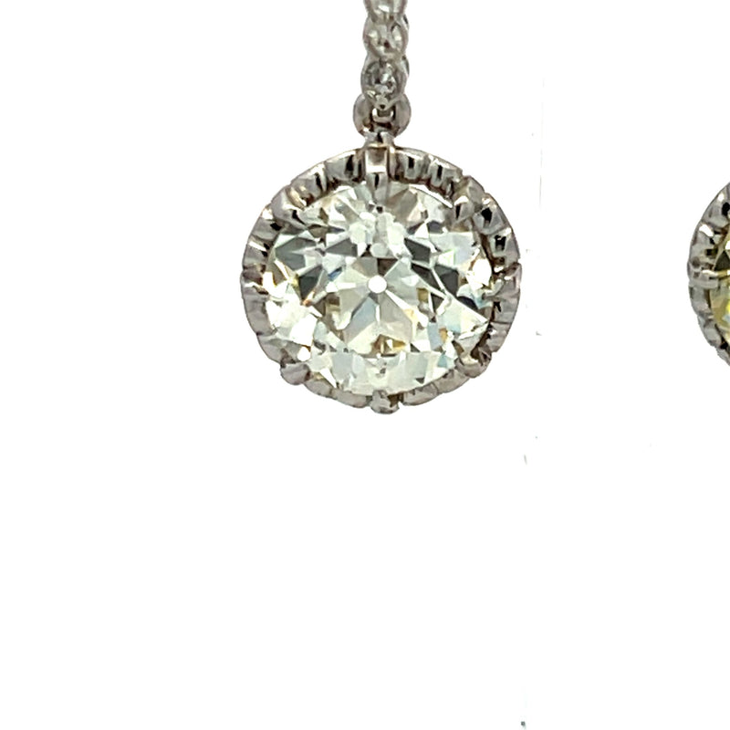 5.31 Carat Old European Cut S-I VS2-SI2 Diamond Two Tone Gold Dangling Earrings