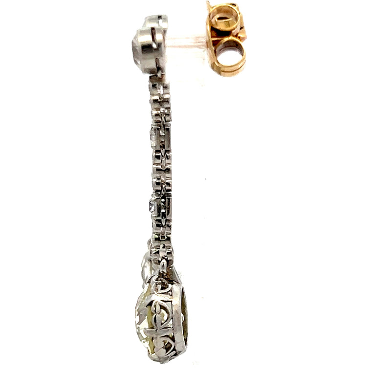 5.31 Carat Old European Cut S-I VS2-SI2 Diamond Two Tone Gold Dangling Earrings