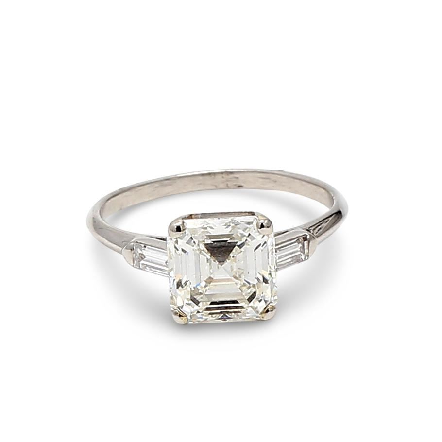 3.02 Carat Asscher Cut I FL Diamond Platinum Engagement Ring
