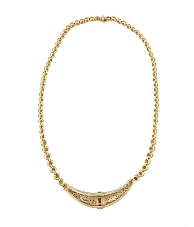 Vintage 18K Yellow Gold Collar Necklace with 5.05 Carat G-VS1 Diamonds