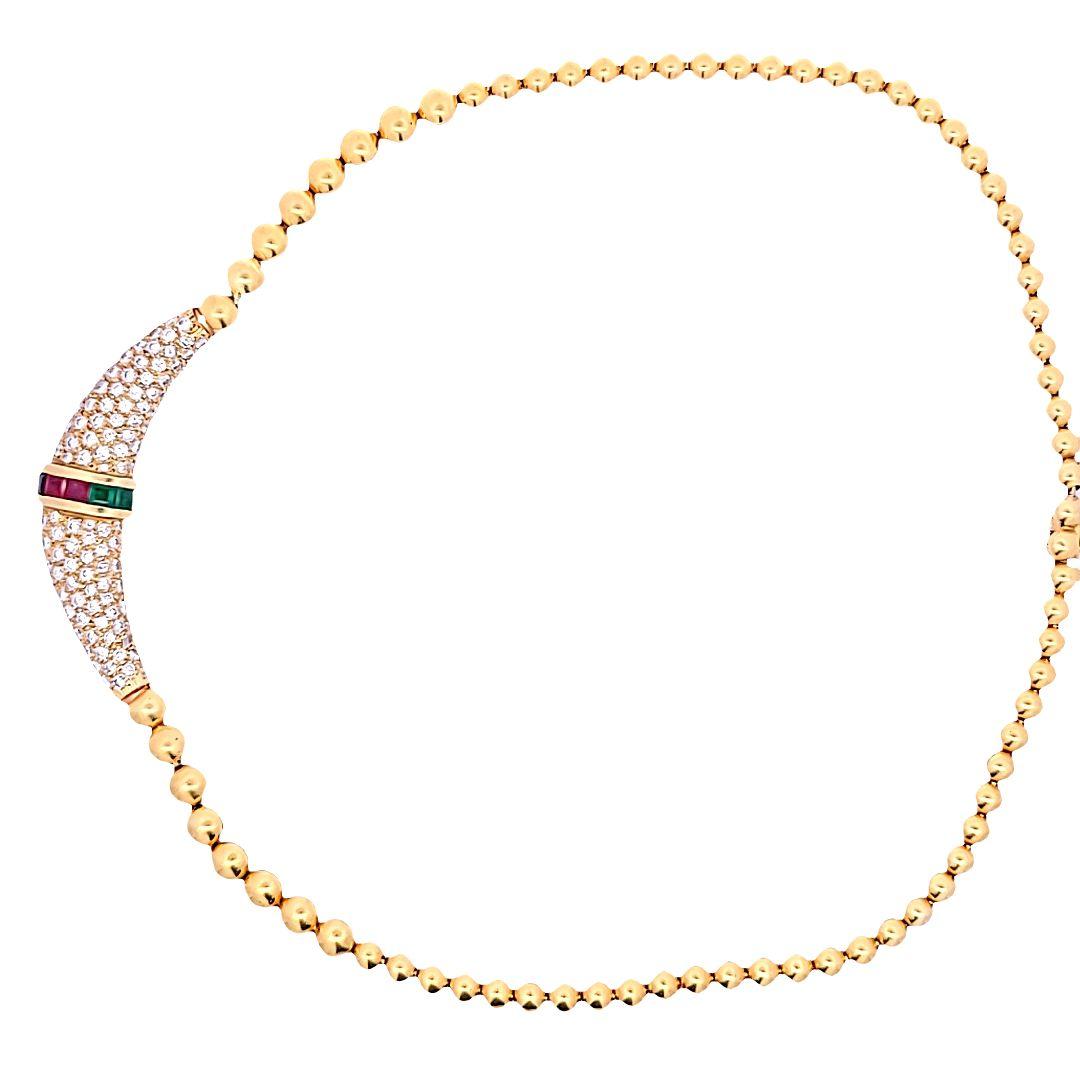 Vintage 18K Yellow Gold Collar Necklace with 5.05 Carat G-VS1 Diamonds