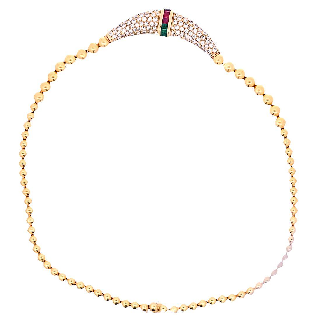 Vintage 18K Yellow Gold Collar Necklace with 5.05 Carat G-VS1 Diamonds