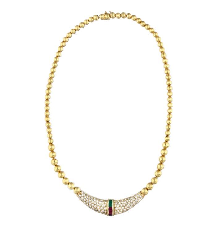 Vintage 18K Yellow Gold Collar Necklace with 5.05 Carat G-VS1 Diamonds