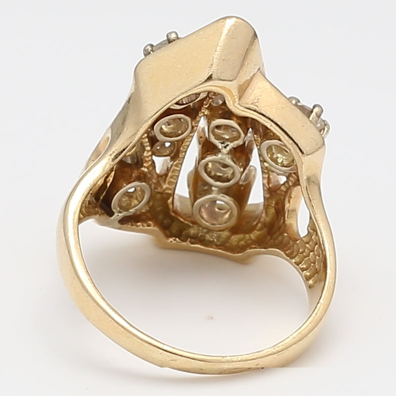 1.85 Carat Round Brilliant Diamond 14 Karat Yellow Gold Cluster Ring