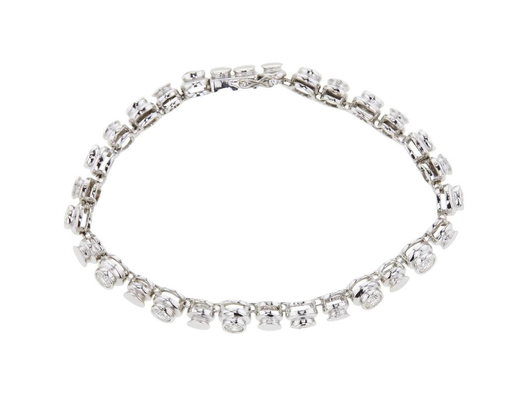 Vintage 18K White Gold Tennis Bracelet with 3.5 Carat Round I-SI1 Diamonds