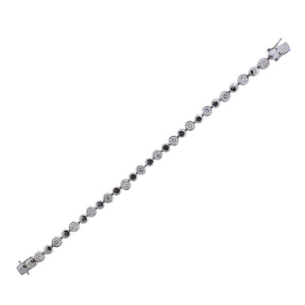 Vintage 18K White Gold Tennis Bracelet with 3.5 Carat Round I-SI1 Diamonds