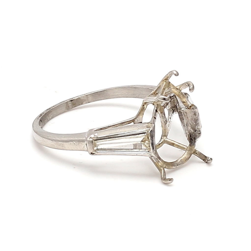 1.80 Carat Tapered Baguette Shape H SI1 Diamond White Platinum Semi Mount Ring
