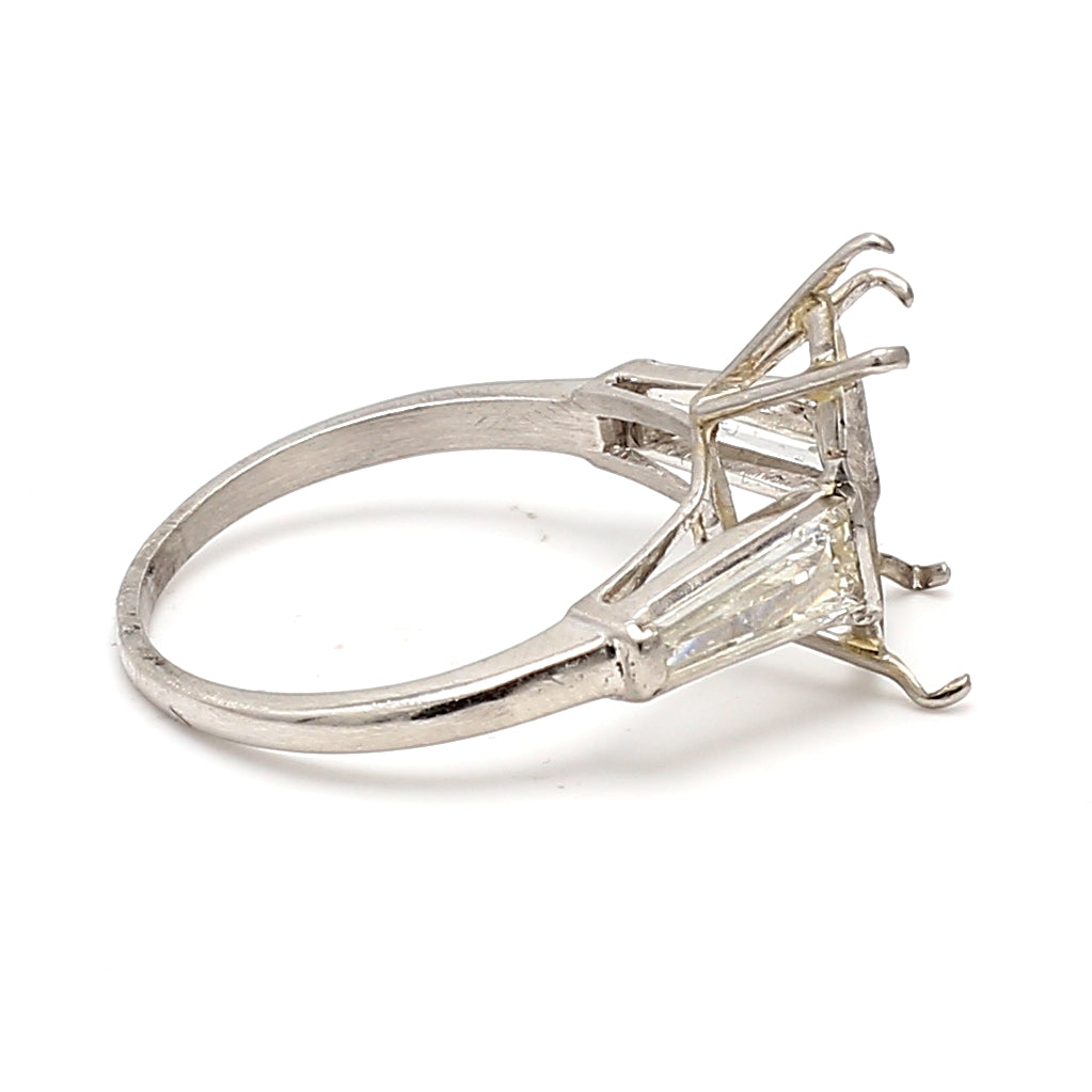 1.80 Carat Tapered Baguette Shape H SI1 Diamond White Platinum Semi Mount Ring