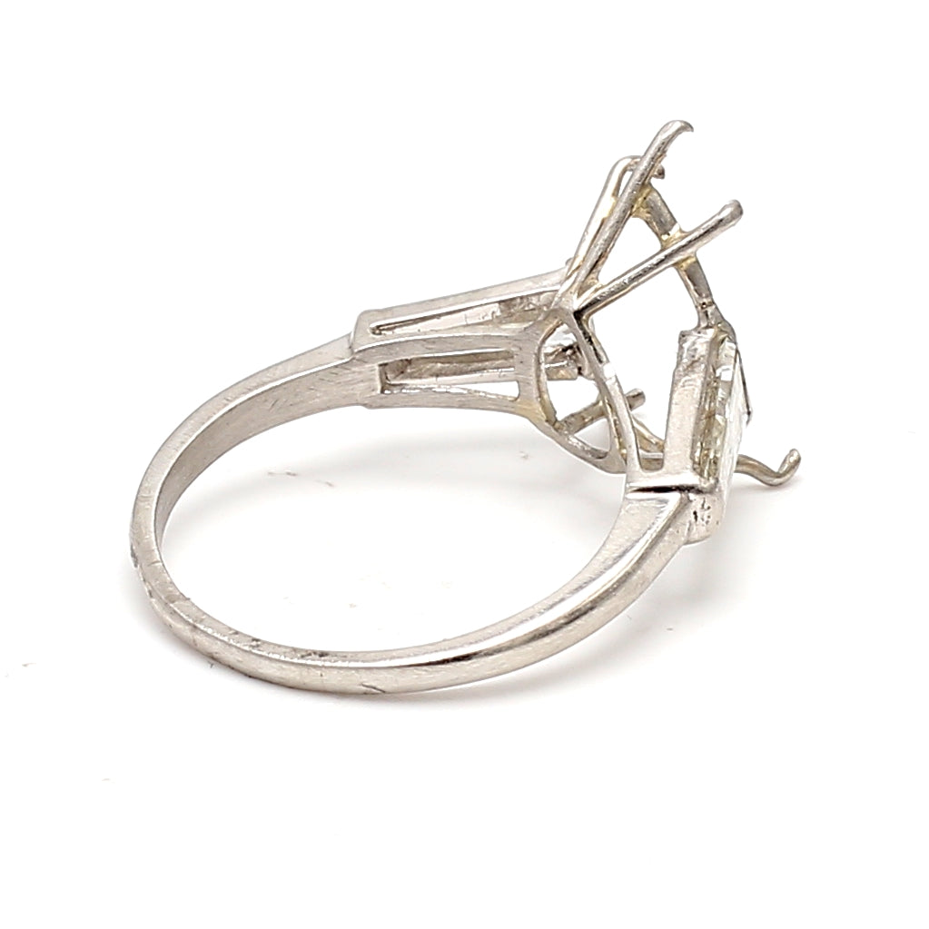 1.80 Carat Tapered Baguette Shape H SI1 Diamond White Platinum Semi Mount Ring