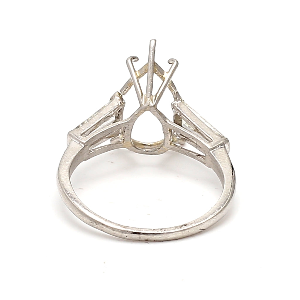 1.80 Carat Tapered Baguette Shape H SI1 Diamond White Platinum Semi Mount Ring