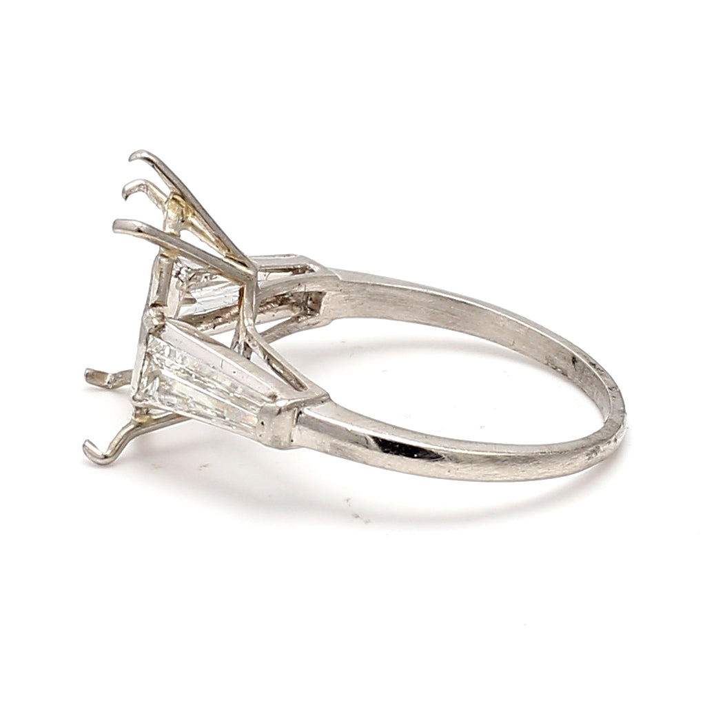 1.80 Carat Tapered Baguette Shape H SI1 Diamond White Platinum Semi Mount Ring