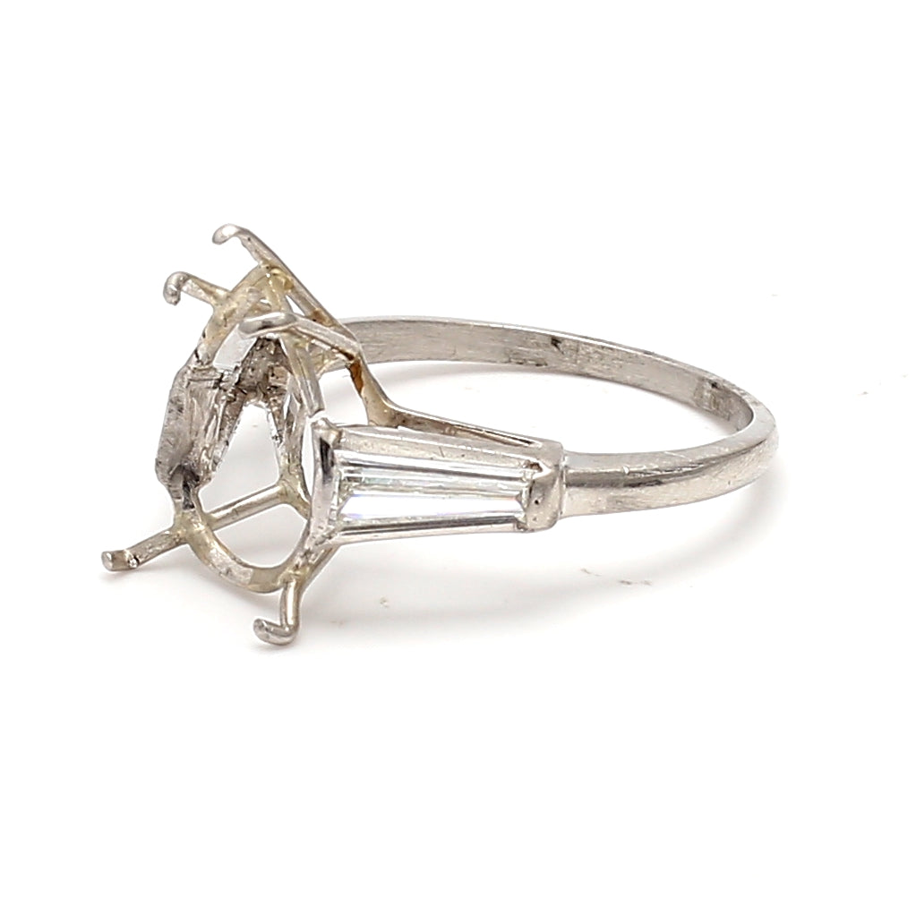 1.80 Carat Tapered Baguette Shape H SI1 Diamond White Platinum Semi Mount Ring