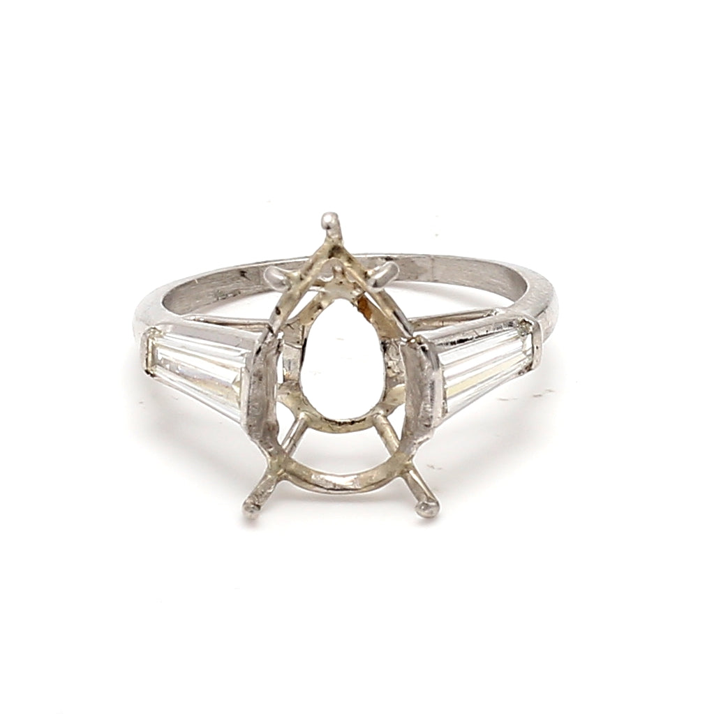 1.80 Carat Tapered Baguette Shape H SI1 Diamond White Platinum Semi Mount Ring
