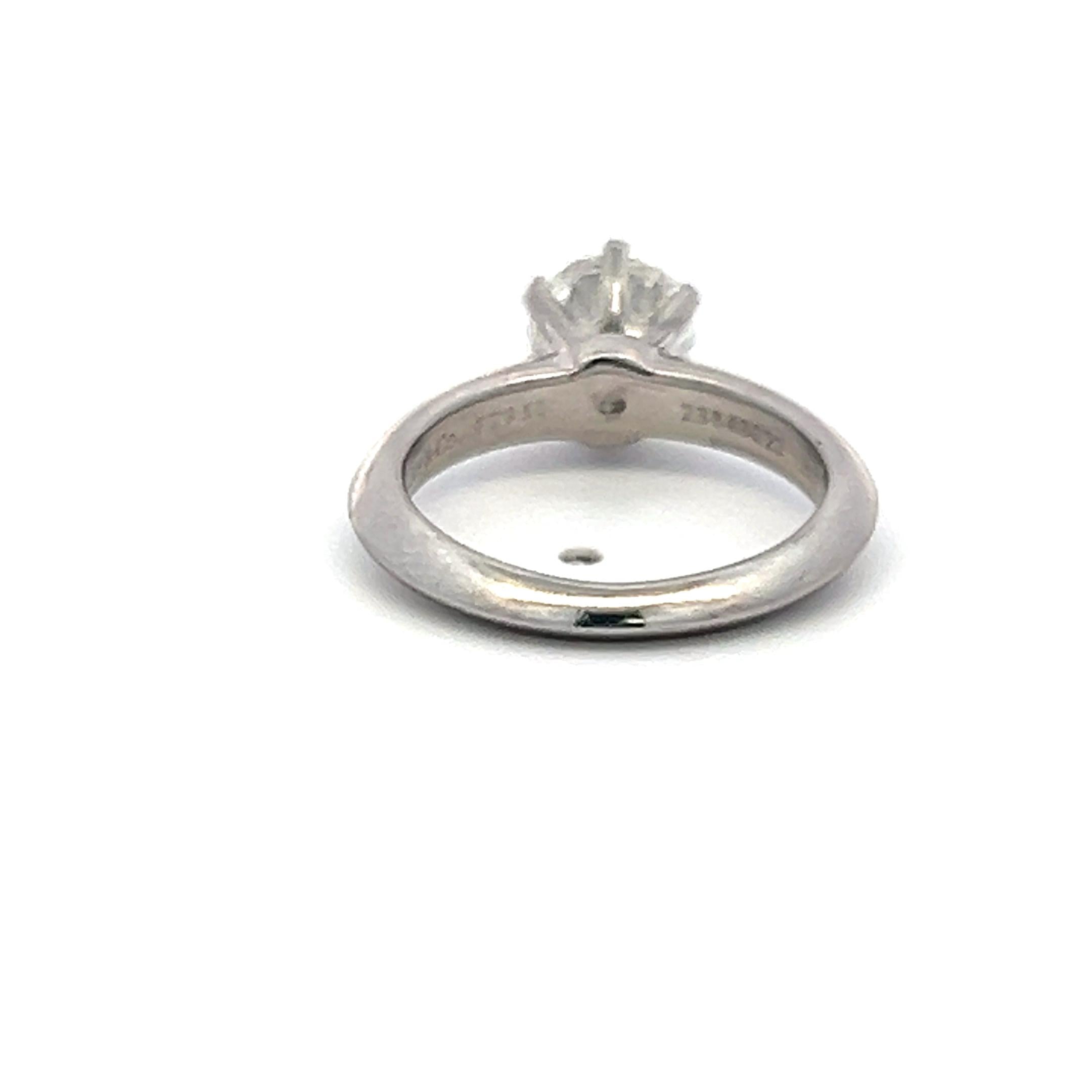 Tiffany & Co 0.93 Carat Round Brilliant F VVS2 Diamond Platinum Ring