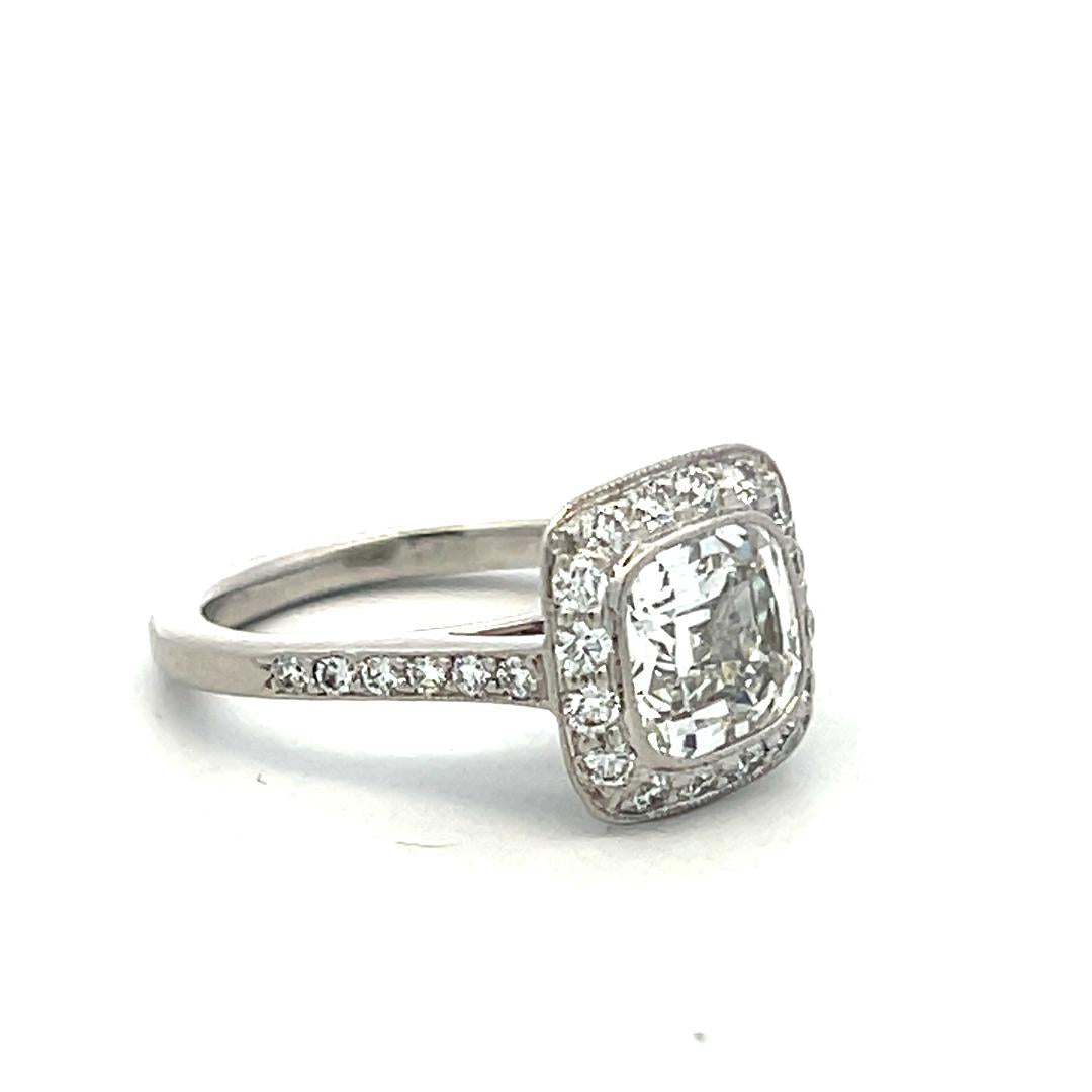 Tiffany & Co Platinum Halo Ring with 2.65 Carat Cushion & Round Diamonds Size 4