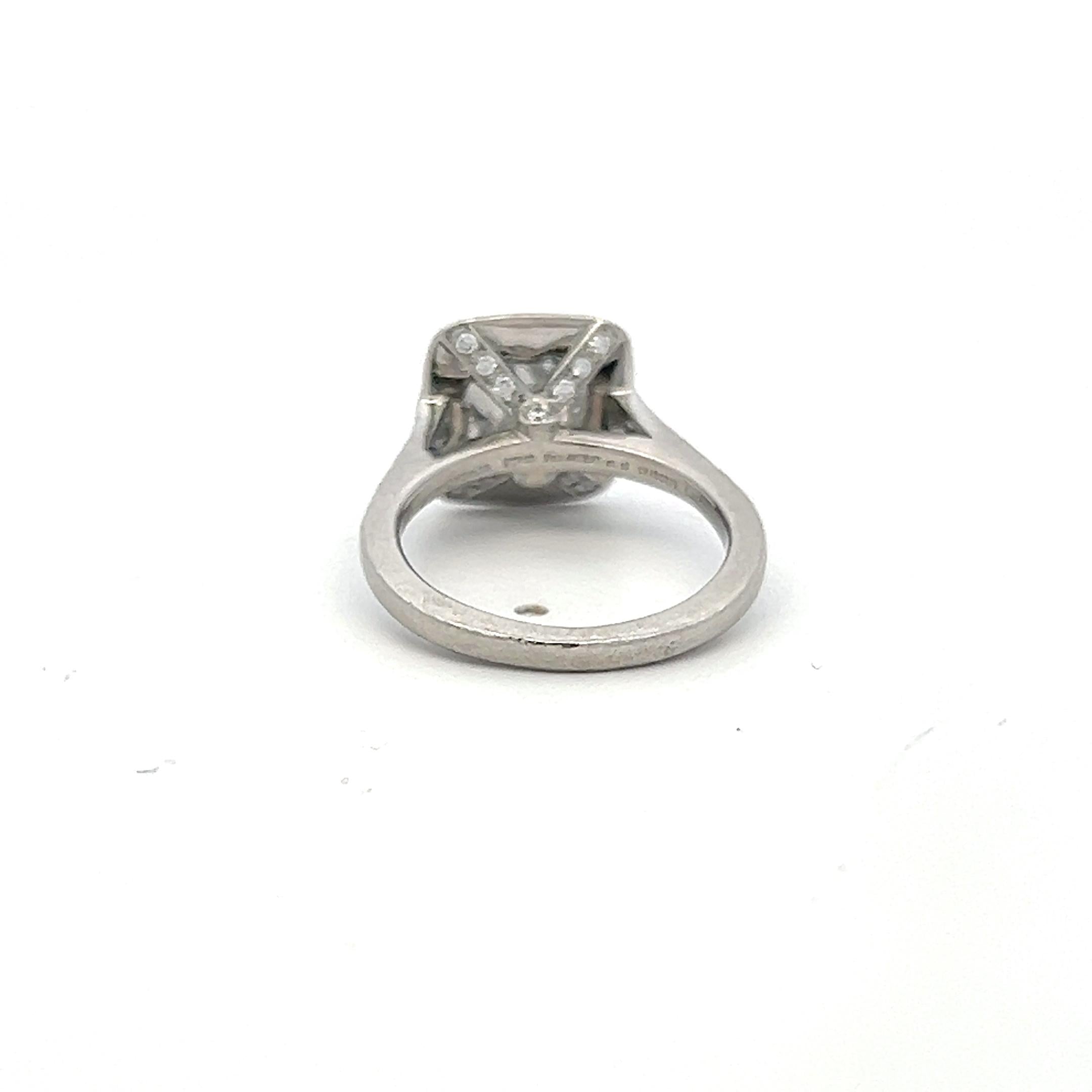 Tiffany & Co Platinum Halo Ring with 2.65 Carat Cushion & Round Diamonds Size 4