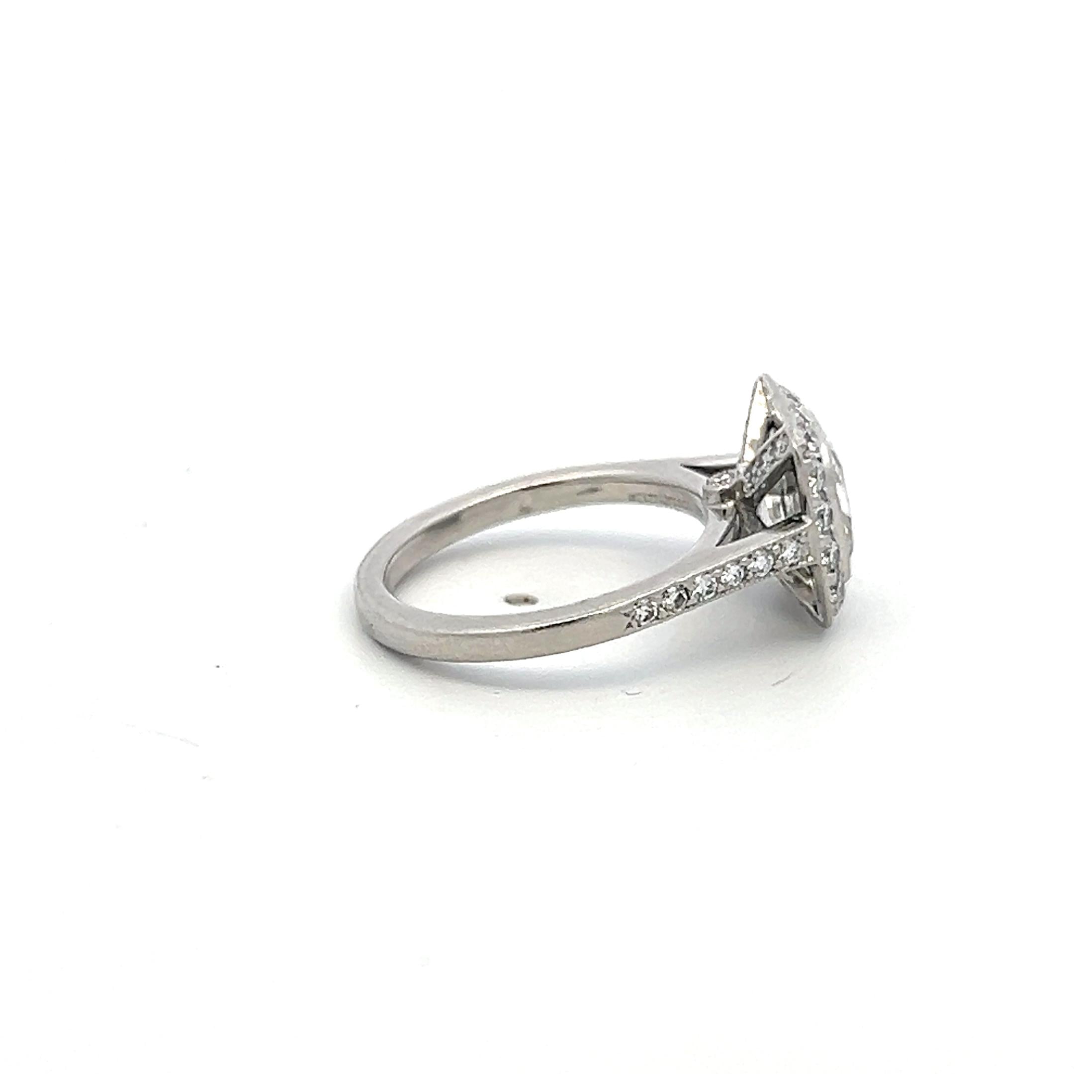 Tiffany & Co Platinum Halo Ring with 2.65 Carat Cushion & Round Diamonds Size 4