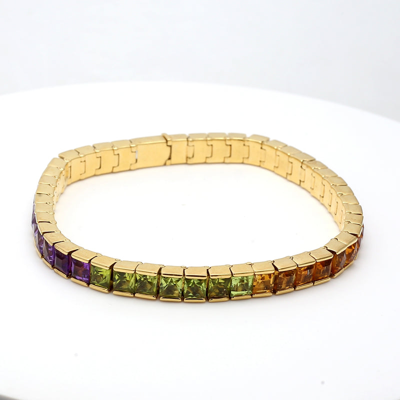 Vintage 34 Grams Tourmaline 18 Karat Yellow Gold Gemstone Bracelet