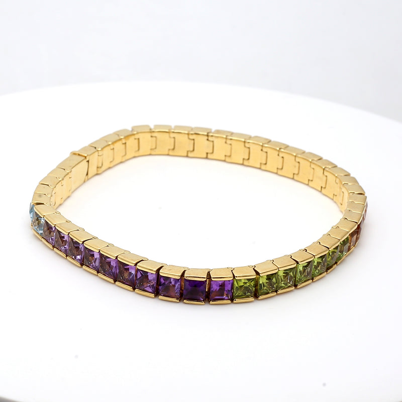 Vintage 34 Grams Tourmaline 18 Karat Yellow Gold Gemstone Bracelet