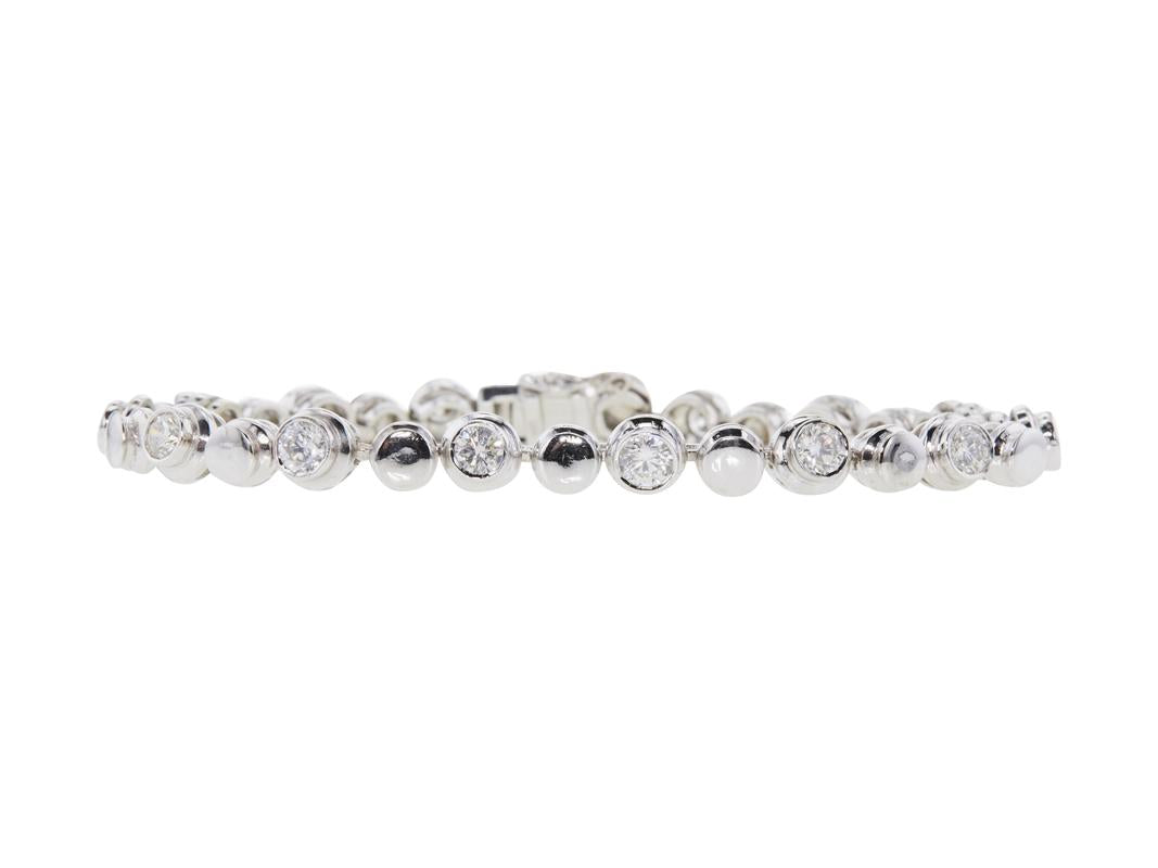 Vintage 18K White Gold Tennis Bracelet with 3.5 Carat Round I-SI1 Diamonds