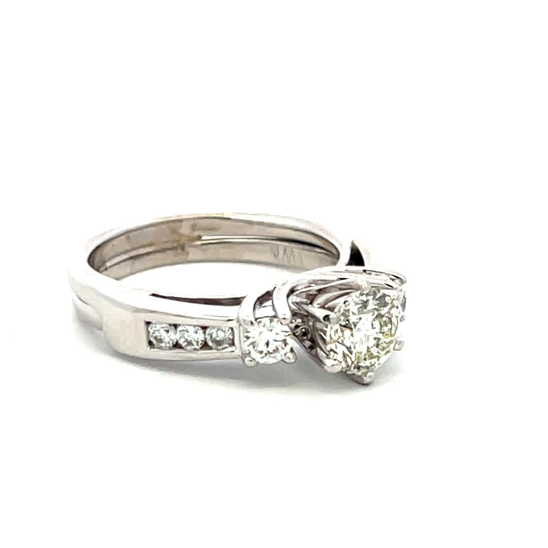 Vintage 14K White Gold Engagement Ring with 0.8 Carat Round Diamonds Size 4