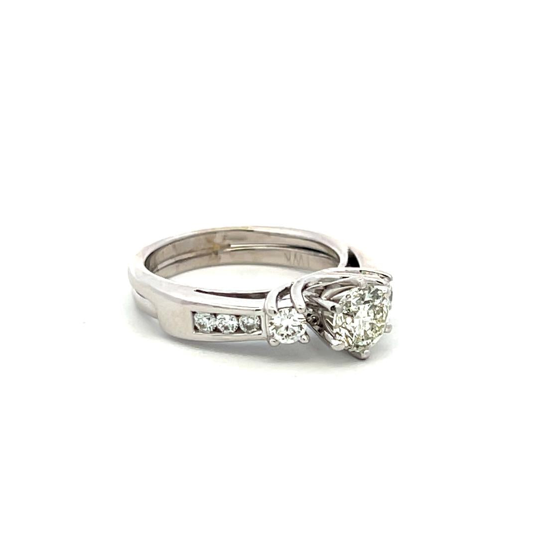 Vintage 14K White Gold Engagement Ring with 0.8 Carat Round Diamonds Size 4