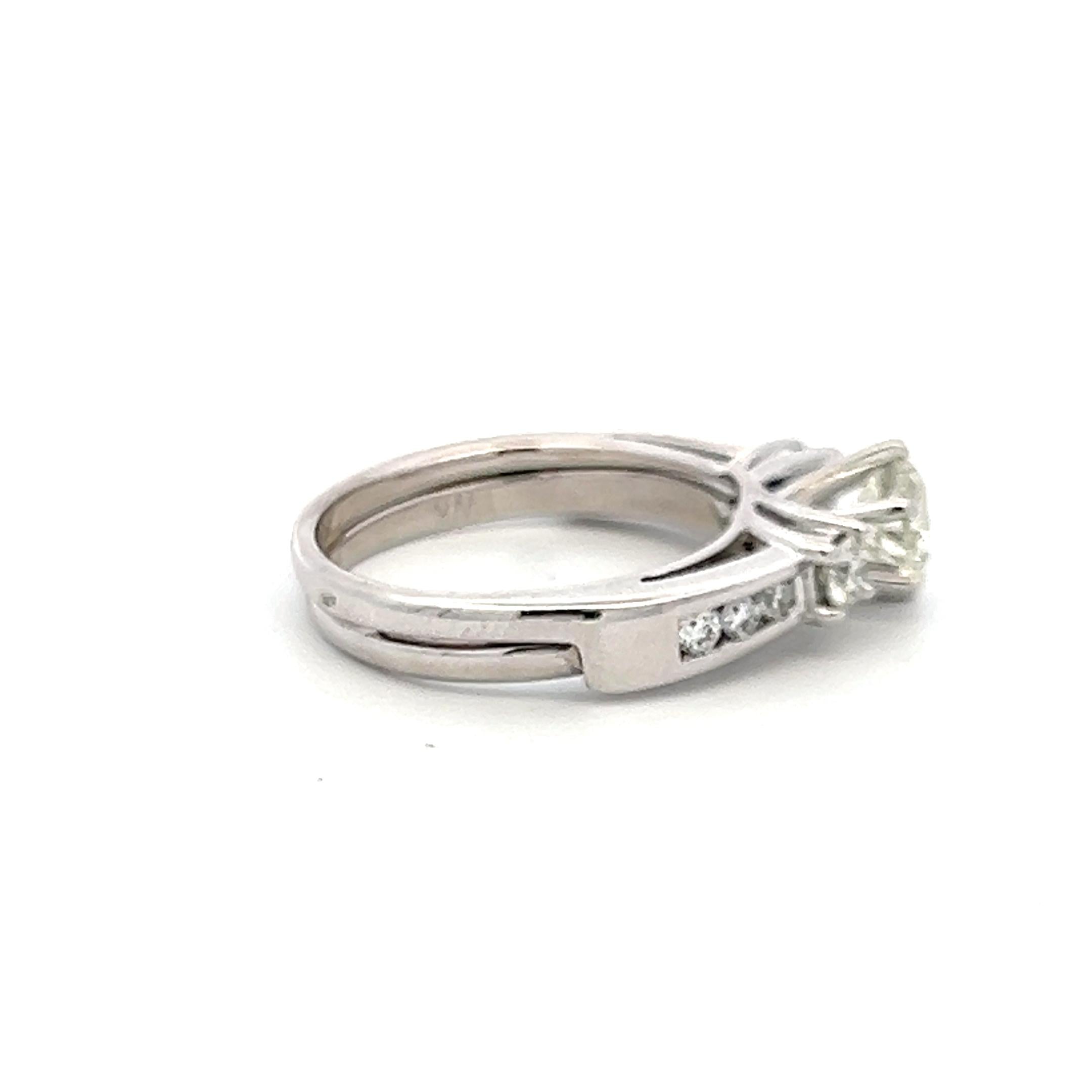 Vintage 14K White Gold Engagement Ring with 0.8 Carat Round Diamonds Size 4