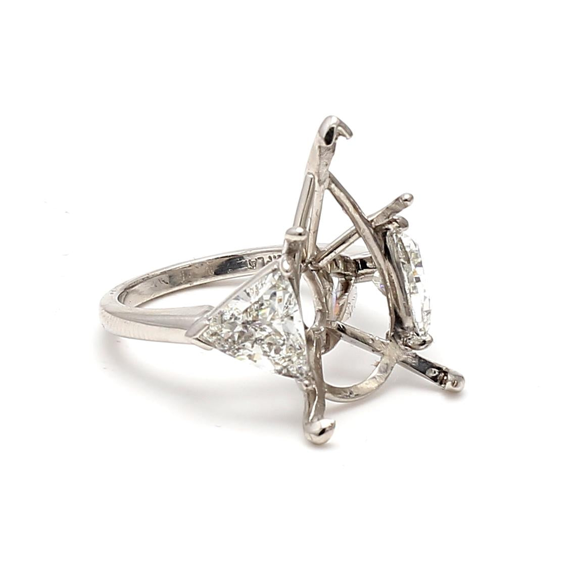 2.54 Carat Triangular Shape I SI1 Diamond White Platinum Semi Mount Ring