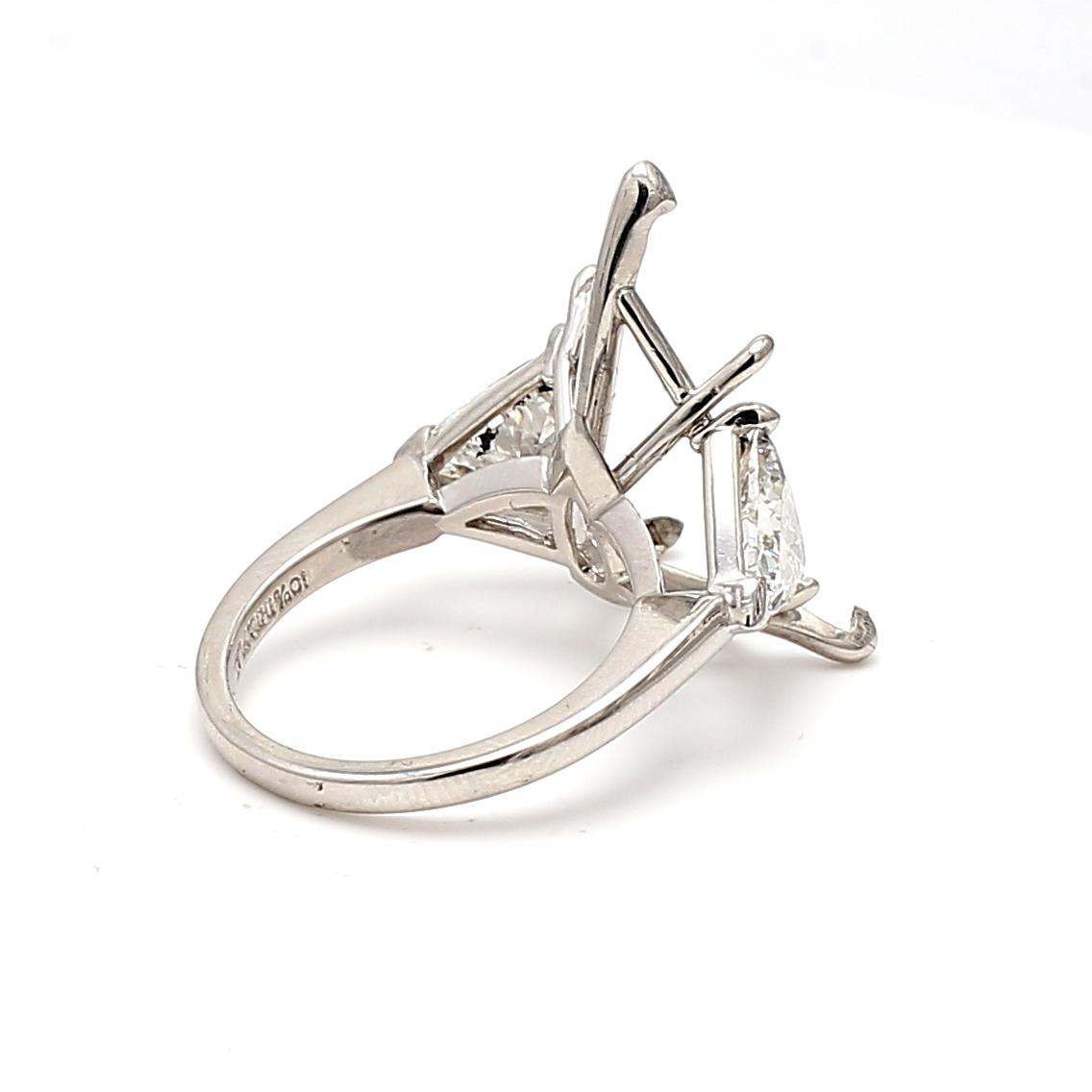 2.54 Carat Triangular Shape I SI1 Diamond White Platinum Semi Mount Ring