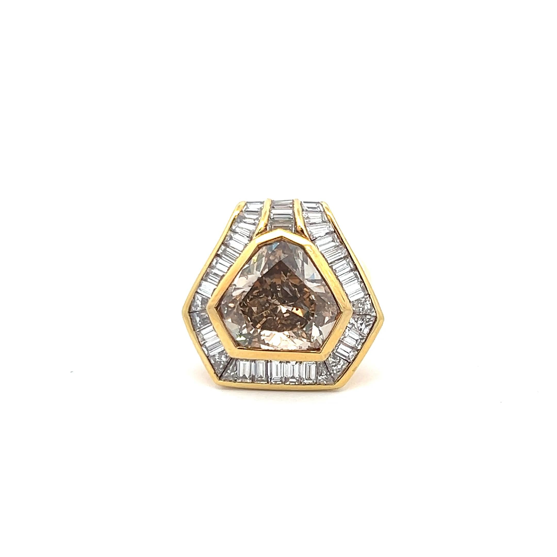 Oscar Heyman 5.97ct Fancy Deep Brown Yellow Diamond 18K Gold Cocktail Ring
