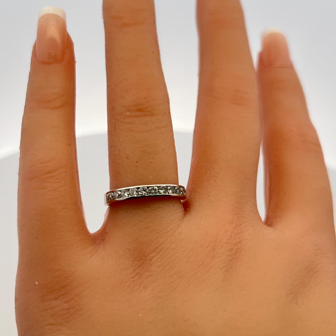 Vintage 14K White Gold Eternity Band Ring with 0.6 Carat Round Diamonds Size 6.5
