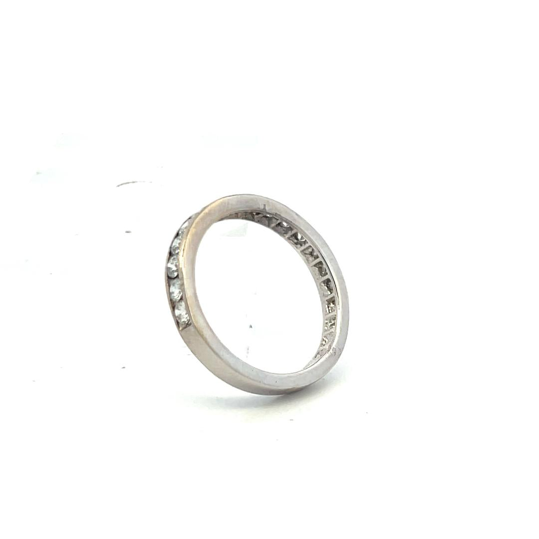 Vintage 14K White Gold Eternity Band Ring with 0.6 Carat Round Diamonds Size 6.5