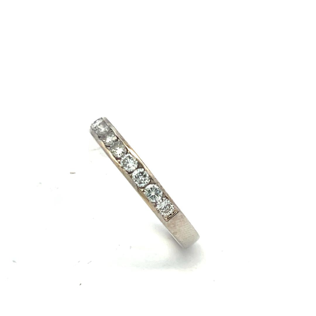 Vintage 14K White Gold Eternity Band Ring with 0.6 Carat Round Diamonds Size 6.5
