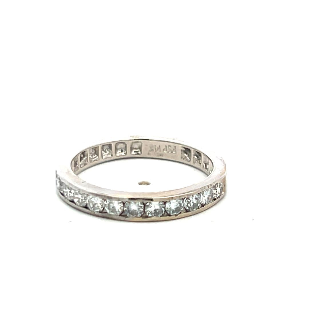 Vintage 14K White Gold Eternity Band Ring with 0.6 Carat Round Diamonds Size 6.5