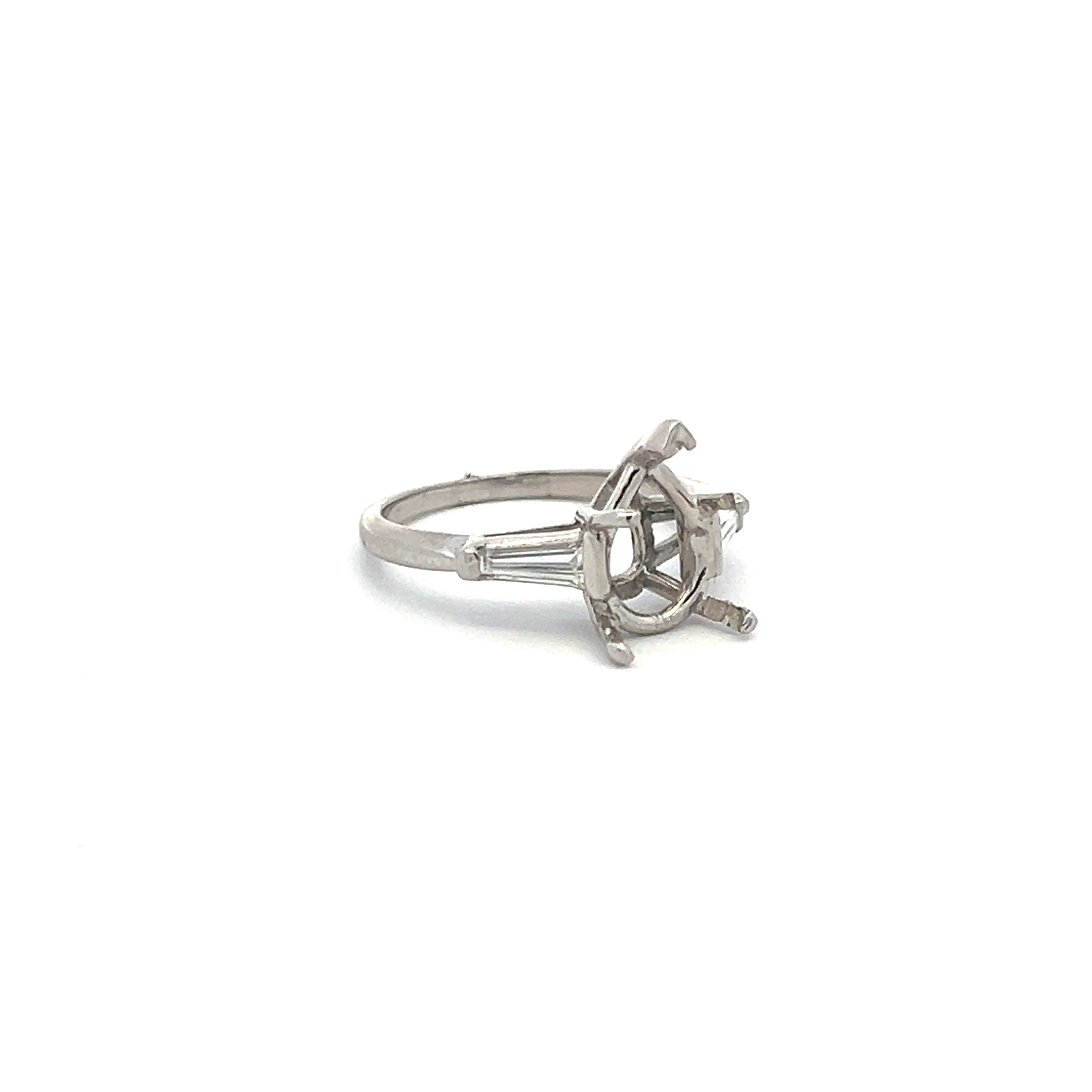 0.40 Carat Tapered Baguette Shape G VS1 Diamond Platinum Semi Mount Ring